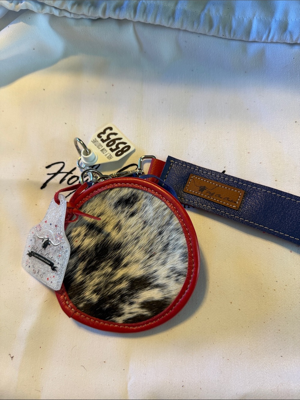Kids Coin Pouch Keychain with Red Trim and Cowhide Accent